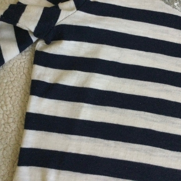 Banana Republic Sequin Collar Striped Tee Navy Blue White - Size Medium - Picture 6 of 13